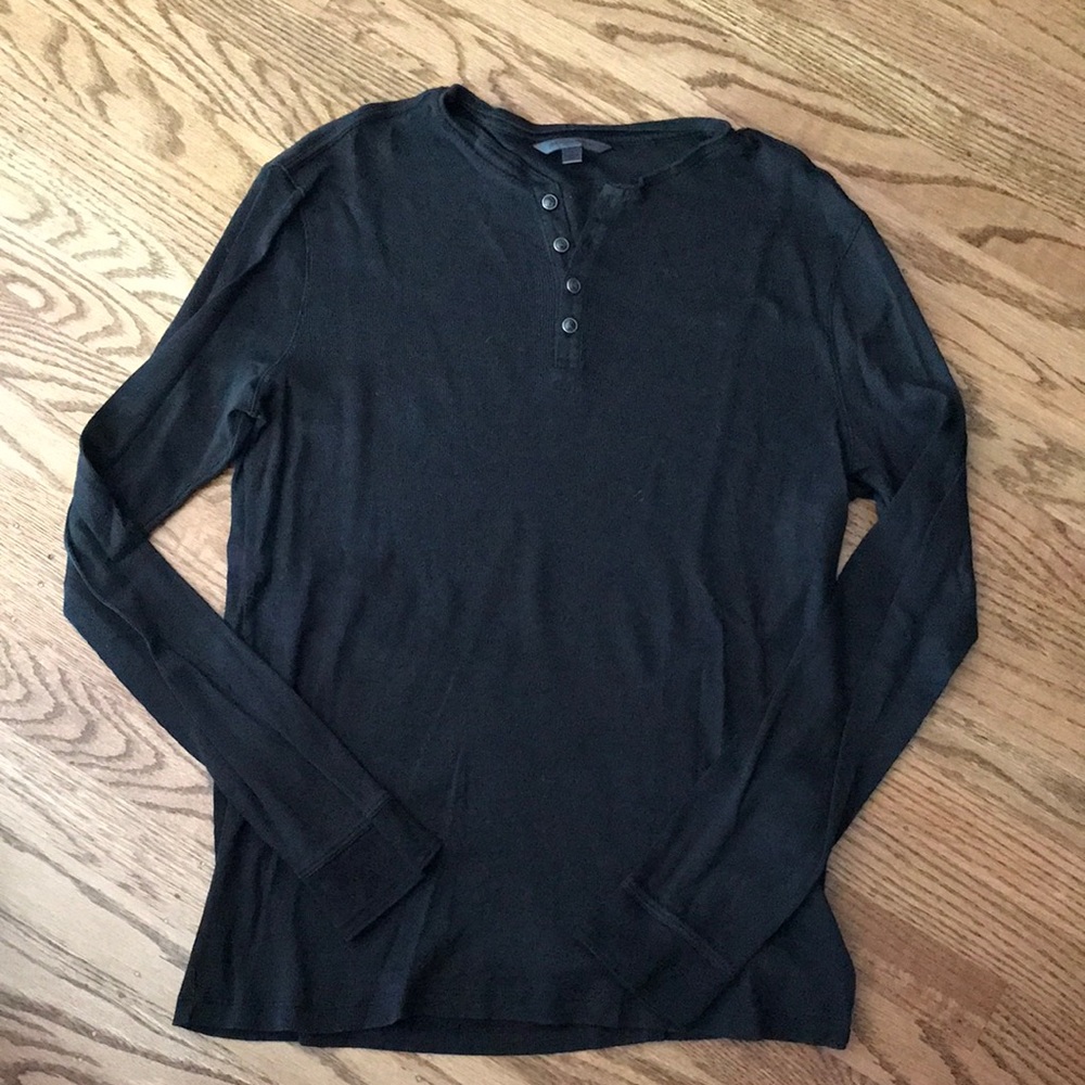 John Varvatos black LS Henley jersey shirt black